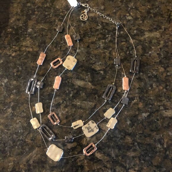 Erica Lyons 3 Strand Necklace Earring Set Copper Black Silver Colors - Picture 5 of 7